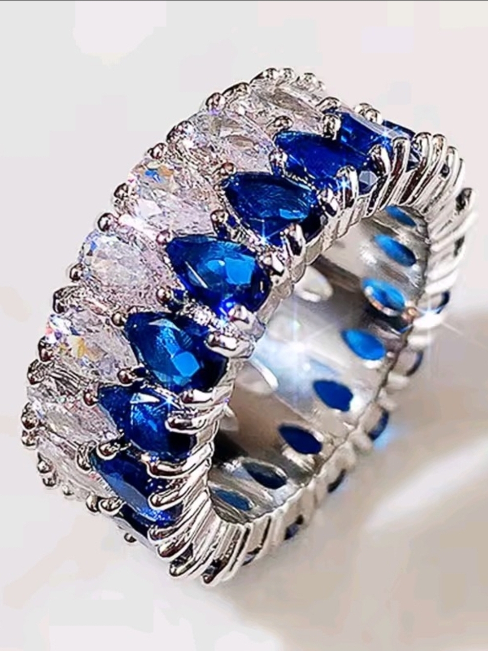 Silver color Ring with Blue and Clear Stones - Women Jewelry - Picture 3 of 8
